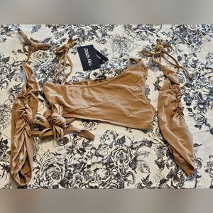 Dolls Kill Club EXX Tan Strappy Cut Out Crop Top